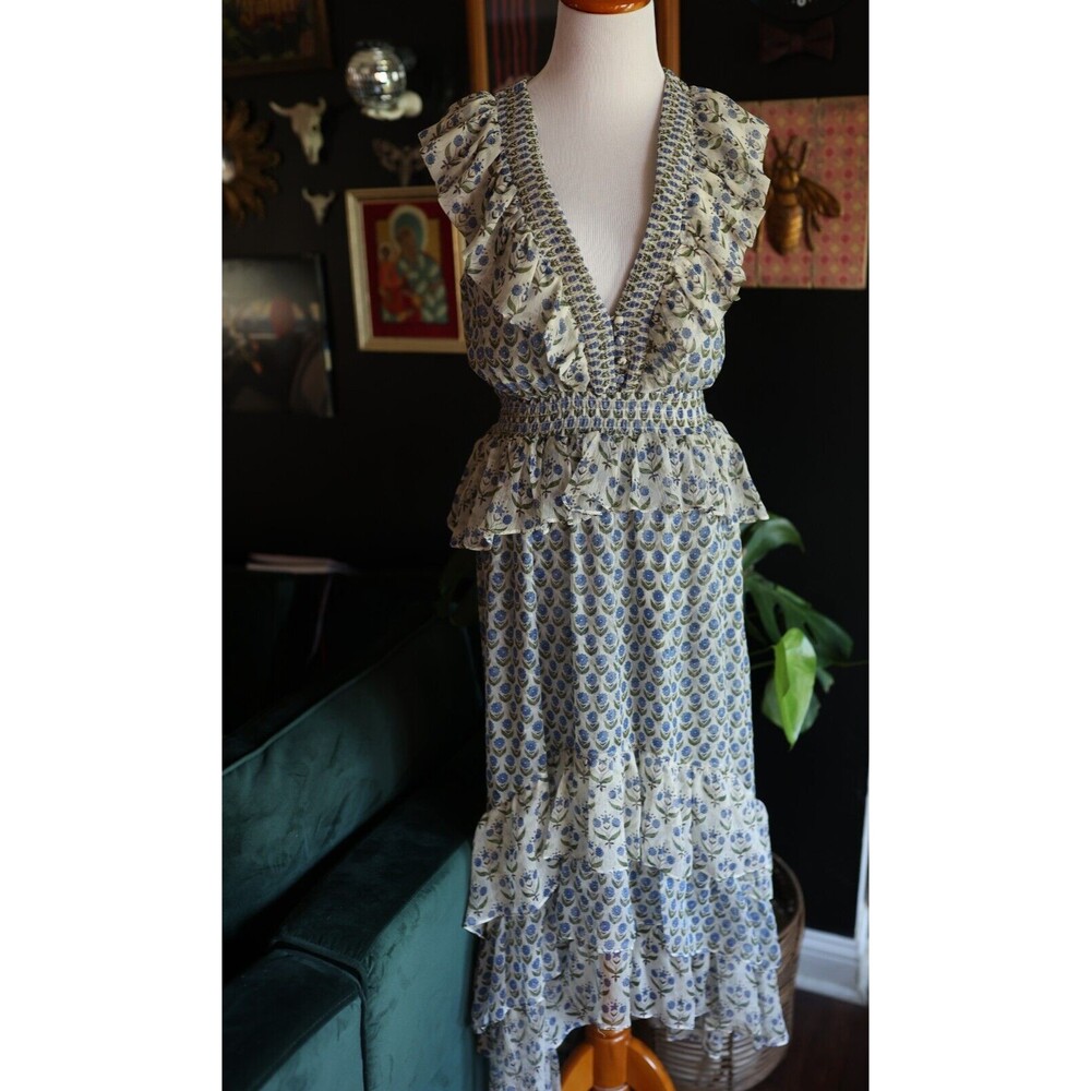 Anthropologie Misa LA Ruffle-Tiered Ingrid Maxi Dress Boho Floral Size S